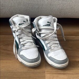 Puma White and Gray High-Top Sneakers